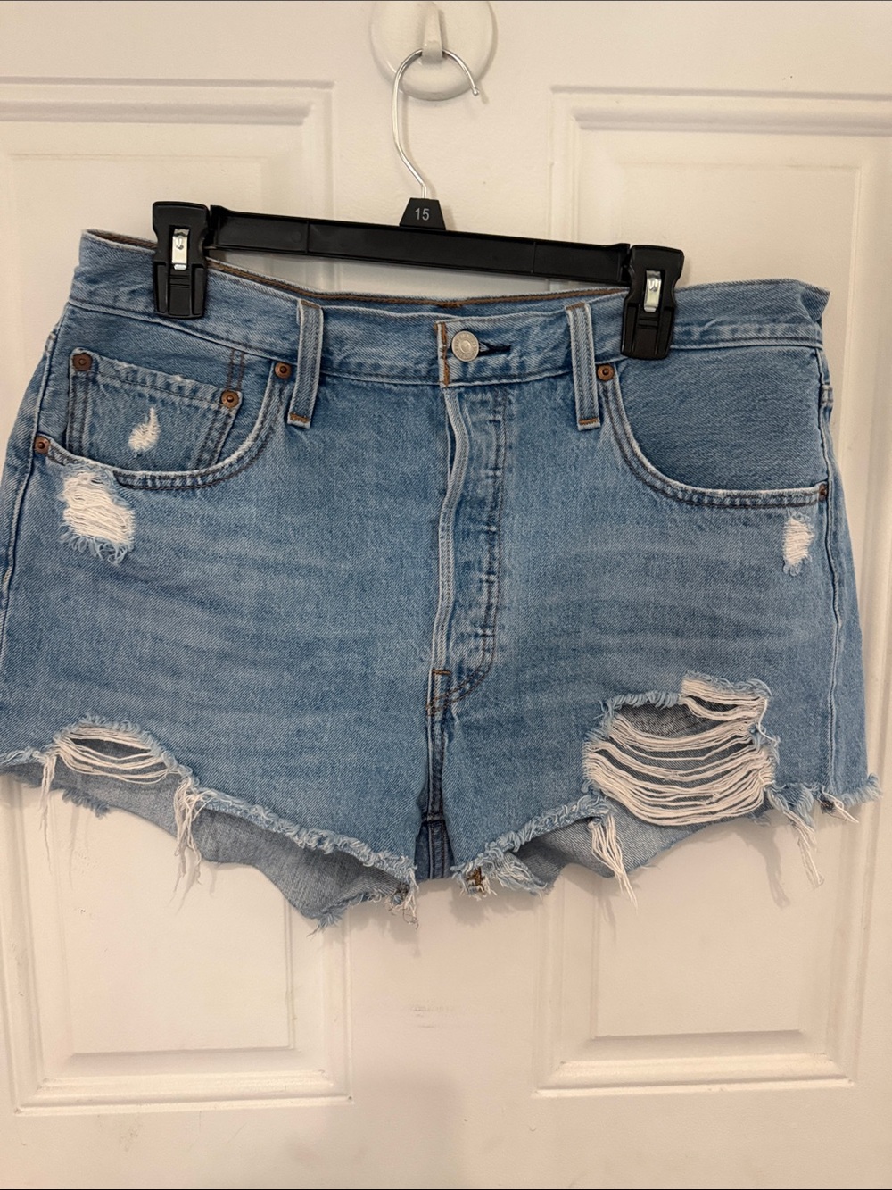 Levi's Light Blue Distressed Denim Cutoff Shorts
